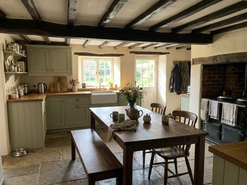 An American walnut table with a bench in a customer’s dining room in the UK